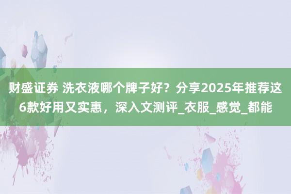 财盛证券 洗衣液哪个牌子好？分享2025年推荐这6款好用又实惠，深入文测评_衣服_感觉_都能